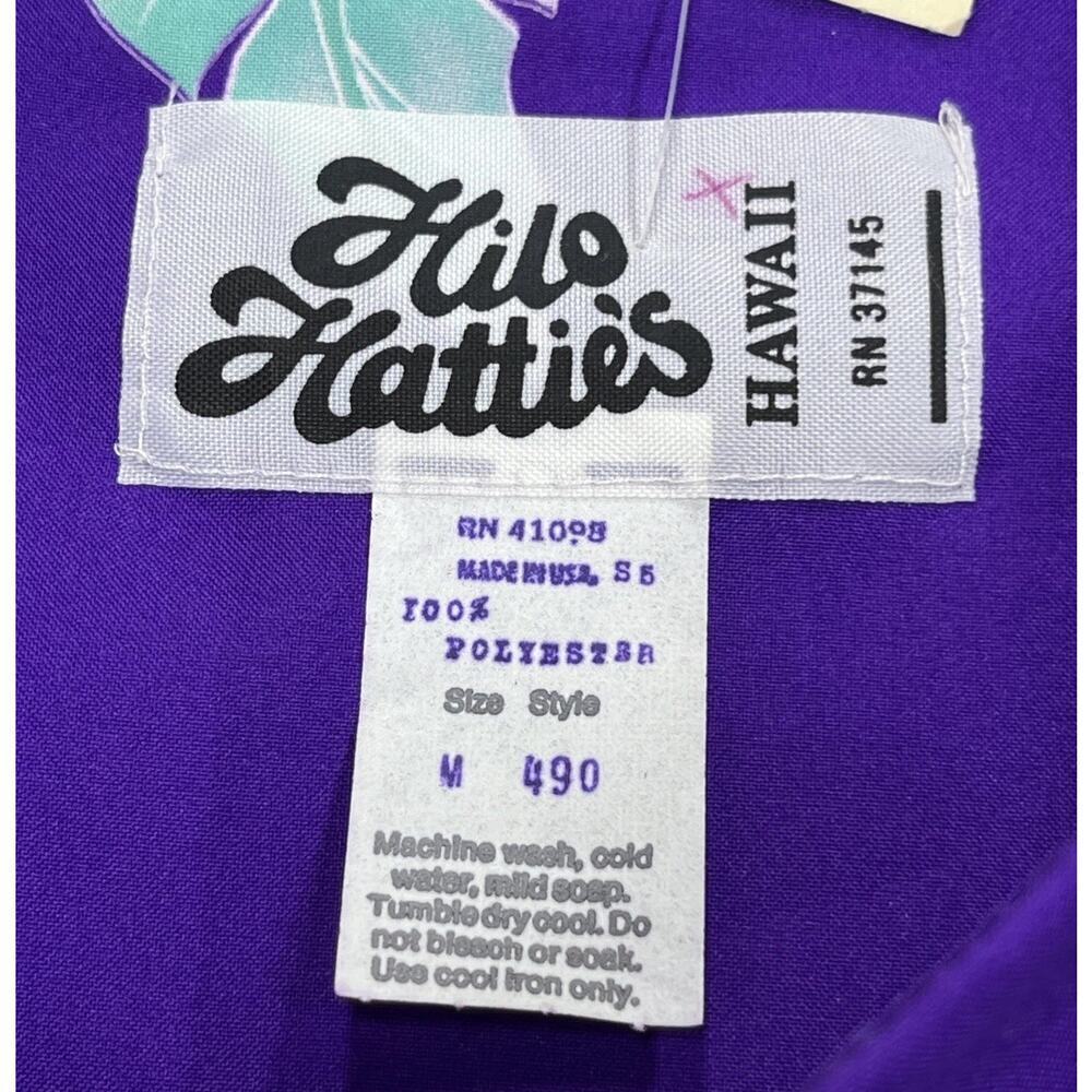 Vtg Hilo Hattie Hawaiian Tropical Floral Mumu Puff Sleeve Midi Dress Purple M - Picture 6 of 10